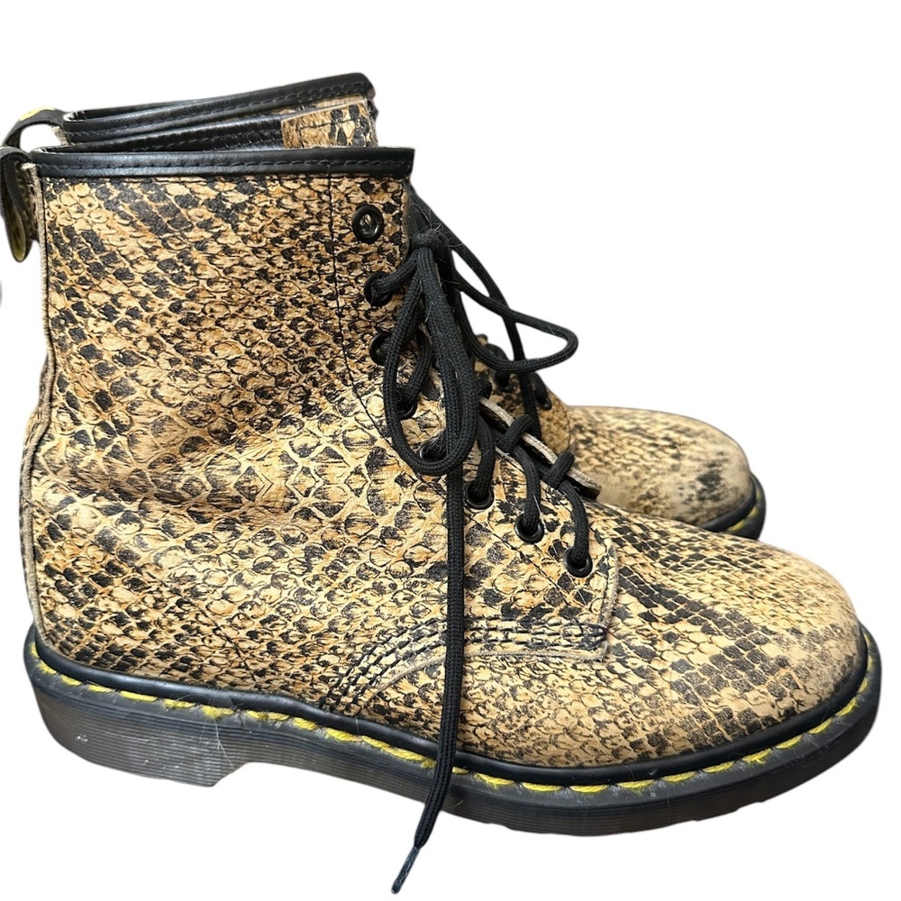 Dr. Martens Snake Print Boots - Black and Tan